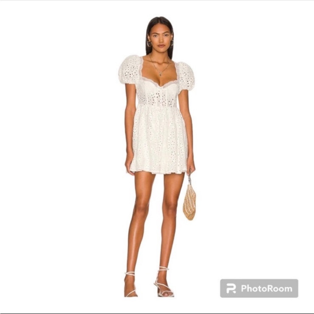 For Love And Lemons White Puff Sleeve Mini Dress